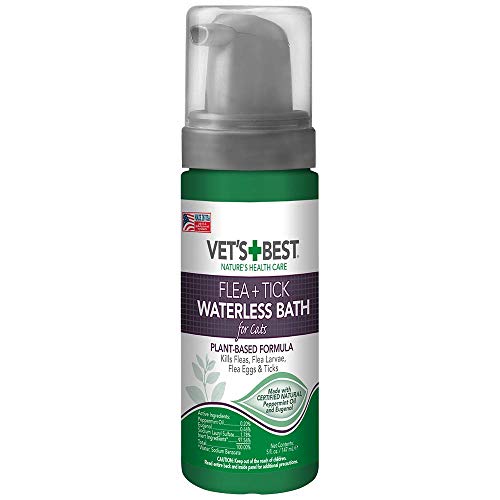 Vet's Best Flea and Tick Waterless Bath Foam for Cats | Flea Treatment Dry Shampoo for Cats | Flea Killer with Certified Natural Oils | 5 Ounces