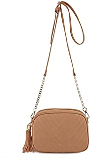 Simple Shoulder Crossbody Bag With Metal Chain Strap And Tassel Top Zipper (Blush)