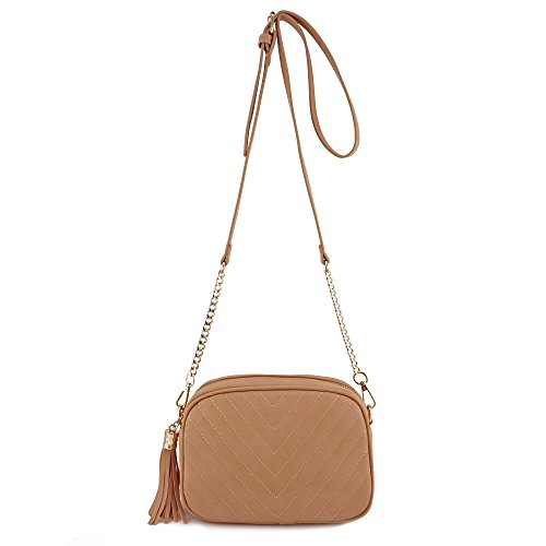 Simple Shoulder Crossbody Bag With Metal Chain Strap And Tassel Top Zipper (Blush)