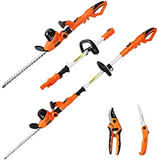 GARCARE Electric Hedge Trimmers 4.8A Pole Hedge Trimmer Corded | Hedge Clippers | Tree Trimmer, 4 in 1 Set- Folding Pruning Saw & Pruning Shears Included, 20inch Laser Cut Blade