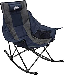 Coastrail Outdoor Camping Rocking Oversized Padded Portable Folding Rocker Chair for Outdoor, Porch, Backyard Patio, Lawn, Garden, 300lbs Weight Capacity, Carry Bag Included, Navy & Gray