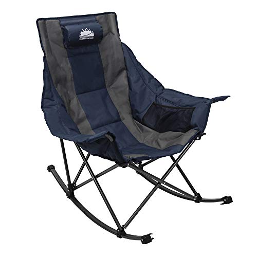 Coastrail Outdoor Camping Rocking Oversized Padded Portable Folding Rocker Chair for Outdoor, Porch, Backyard Patio, Lawn, Garden, 300lbs Weight Capacity, Carry Bag Included, Navy & Gray