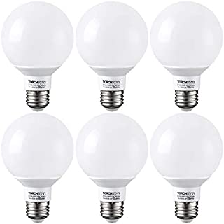 TORCHSTAR G25 Globe led Bulb, Dimmable Vanity Light, 5.5W (60W Eqv.), UL-Listed, 5000K Daylight for Makeup Mirror, Pendant, Bathroom, Dressing Room, 3-Year Warranty, Pack of 6