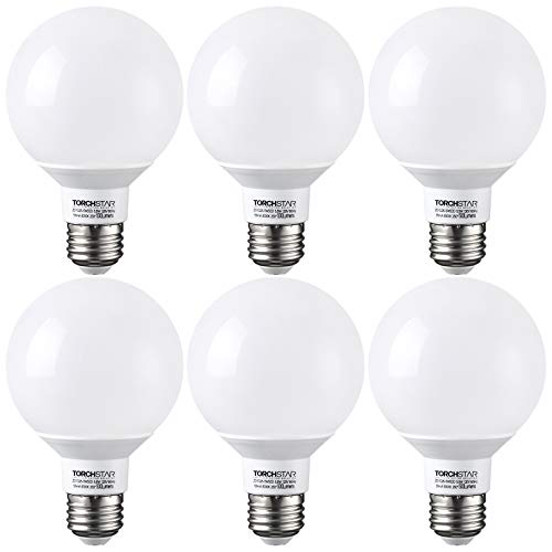 TORCHSTAR G25 Globe led Bulb, Dimmable Vanity Light, 5.5W (60W Eqv.), UL-Listed, 5000K Daylight for Makeup Mirror, Pendant, Bathroom, Dressing Room, 3-Year Warranty, Pack of 6