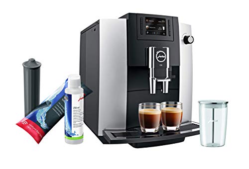 Jura E6 Platinum Automatic Coffee Machine Set with Smart Water Filter, Milk System Cleaner and Milk Container