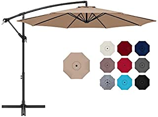 Best Choice Products 10ft Offset Hanging Market Patio Umbrella w/Easy Tilt Adjustment, Polyester Shade, 8 Ribs for Backyard, Poolside, Lawn and Garden - Tan