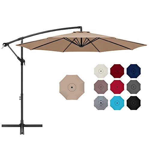 Best Choice Products 10ft Offset Hanging Market Patio Umbrella w/Easy Tilt Adjustment, Polyester Shade, 8 Ribs for Backyard, Poolside, Lawn and Garden - Tan