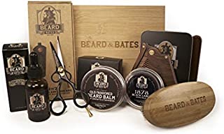 BEARD & BATES | The Ultimate Beard Kit | Premium Beard Balms, Organic Beard Oil, Luxury Folding Comb, Engraved Leather Pouch, Handmade Scissors and Scabbard, Boars Bristle Brush, Handmade Wooden Box