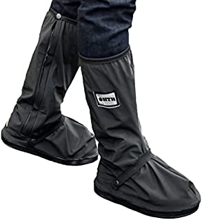 USHTH Black Waterproof Rain Boot Shoe Cover with reflector (1 Pair) (Black-XL(12.6inch))