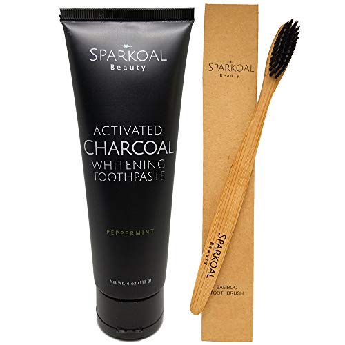 Activated Charcoal Teeth Whitening Toothpaste - USA Made Charcoal Toothpaste - BONUS Bamboo Toothbrush - Natural Toothpaste Fluoride Free - Organic Coconut Oil and Tooth Whitening