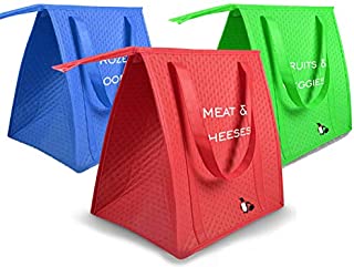 3 Pack Insulated Reusable Grocery Shopping Bags with Zippered Top, Collapsible Thermal Tote