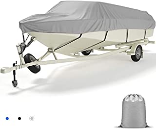 Heavy Duty Boat Cover, Waterproof UV Resistant Marine Grade Polyester Boat Covers Fits V-Hull, TRI-Hull, Pro-Style, Fishing Boat, Runabout, Ski, Bass Boat