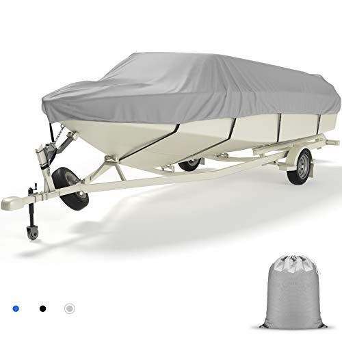 Heavy Duty Boat Cover, Waterproof UV Resistant Marine Grade Polyester Boat Covers Fits V-Hull, TRI-Hull, Pro-Style, Fishing Boat, Runabout, Ski, Bass Boat