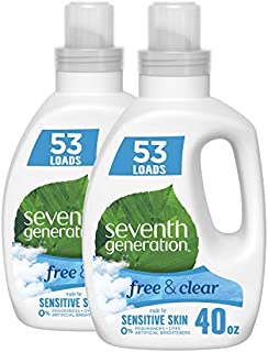 Seventh Generation Concentrated Laundry Detergent, Free & Clear Unscented, 40 Oz, Pack of 2 (106 Loads)