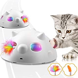 Biilaflor Peek-A-Boo Interactive Cat Toy, Low Noise Electronic Cat Toys with 900Mah Rechargeable Battery &3 Speed Model, 360°Self Rolling Feather Robotic Cat Toy for Indoor Cats