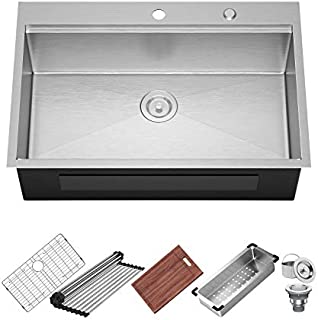 X Home 33x22 Inch Drop In Kitchen Sink, 16 Gauge Stainless Steel Top Mount Workstation Sink, Single Bowl Kitchen Sinks with All Sink Accessories