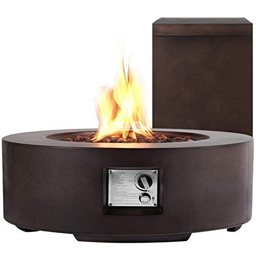 ECOTOUGE 30In Outdoor Propane Fire Pit Gas Table 50,000 BTU Auto-Ignition Gas Firepit and Tank Holder w/ Weather-Resistant Pit Cover, Lava Rocks, CSA Certification, Brown