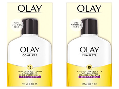 Face Moisturizer by Olay Complete Lotion All Day Face Moisturizer for Combination/Oily Skin with SPF 15, 6 Fl Oz (Pack of 2)