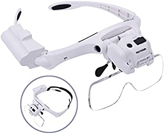 YOCTOSUN Head Magnifier with 5 LED Lights, Hands Free Headband Magnifying Glass with 5 Interchangeable Lenses 1.2X 1.8X 2.5X 3.5X 4.5X, Great Magnifying Glasses for Jewelry, Arts and Crafts, Hobby