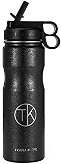 Travel Kuppe Vacuum Insulated Stainless Steel Cycling Sports Water Bottle, Includes Both Straw and Sip Lid