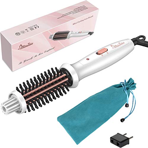 Milantia Mini Travel Curling Iron Brush,3/4in Ceramic Tourmaline Ionic Electric Hair Curler Hot Brush for Short Hair,Portable Dual Voltage Heat Styling Brush Iron with Travel Bag/EU Adapter for Europe