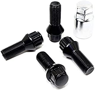 Set of 4 Veritek 14x1.25mm Black Wheel Bolt Locks 28mm Shank Length Conical Seat for BMW Mini Factory OEM or Aftermarket Wheels