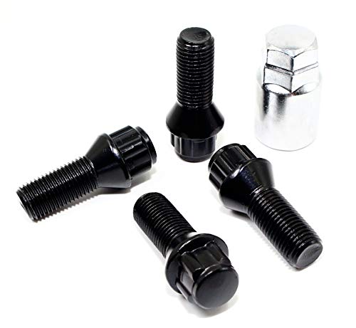 Set of 4 Veritek 14x1.25mm Black Wheel Bolt Locks 28mm Shank Length Conical Seat for BMW Mini Factory OEM or Aftermarket Wheels