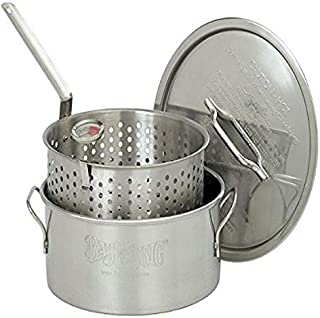 Bayou Classic 1101 10-Quart Stainless-Steel Fry Pot with Lid and Basket,Silver