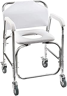 DMI Rolling Shower and Commode Transport Chair with Wheels and Padded Seat for Handicap, Elderly, Injured and Disabled, 250 lb Weight Capacity