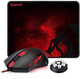 Redragon M601-BA Gaming Mouse and Mouse Pad Combo, Ergonomic Wired MMO 6 Button Mouse, 3200 DPI, Red LED Backlit & Large Mouse Pad for Windows PC Gamer (Black Wired Mouse & Mousepad Set)