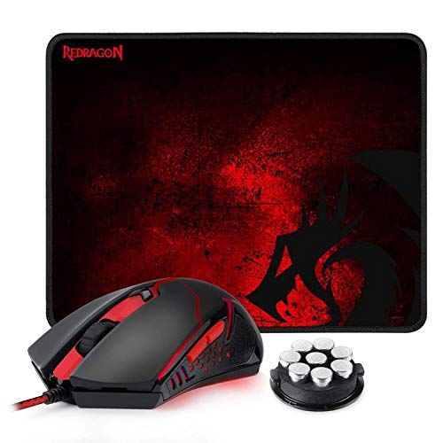 Redragon M601-BA Gaming Mouse and Mouse Pad Combo, Ergonomic Wired MMO 6 Button Mouse, 3200 DPI, Red LED Backlit & Large Mouse Pad for Windows PC Gamer (Black Wired Mouse & Mousepad Set)