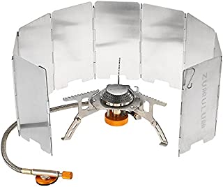 ZUMULUM Outdoor Camping Stove w/Aluminum Windscreen 3500W Ultralight Compact Foldable Backpacking Gas Stove, 9-Plate Camp Stove Windscreen Windshield .Emergency and Survial Preparation.