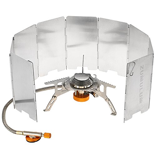 ZUMULUM Outdoor Camping Stove w/Aluminum Windscreen 3500W Ultralight Compact Foldable Backpacking Gas Stove, 9-Plate Camp Stove Windscreen Windshield .Emergency and Survial Preparation.