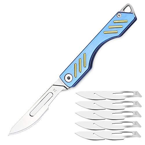 edcfans Titanium Folding Pocket Knife Replaceable Blade, Skinning Knives for Outdoor Hunting, Utility Knife EDC Keychain, Scalpel Knife with 10 Razor Sharp Surgical #24 Carbon Steel Replacement Blades