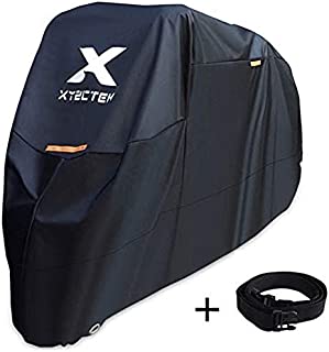 XYZCTEM Motorcycle Cover -Waterproof Outdoor Storage Bag,Made of Heavy Duty Material Fits up to 97 inch, Compatible with Harley Davison and All Motors(Black& Lockholes& Professional Windproof Strap)