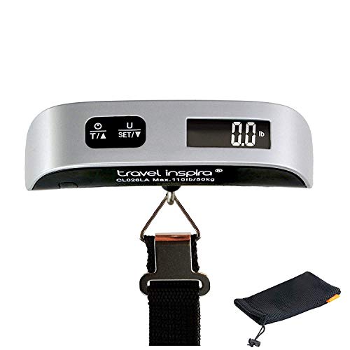 Digital Luggage Scale, 110LB Portable Handheld Baggage Scale for Travel, Suitcase Scale with Hook, Battery Included with Overweight Alert, White Backlight LCD Display - Silver