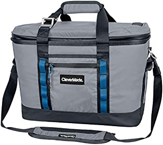 CleverMade Maverick Collapsible Cooler Bag - 50 Can Insulated Leakproof Soft Sided Beverage Tote with Shoulder Strap, Bottle Opener and Storage Pockets, Grey, Large, One Size