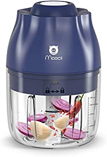 Moocii Electric Mini Food Chopper 250ML Portable Waterproof Garlic Press Chopper with USB Charging, Powerful Small Food Processor Garlic Masher/Blender For Pepper Meat Chili Vegetable Nuts (Grayblue)