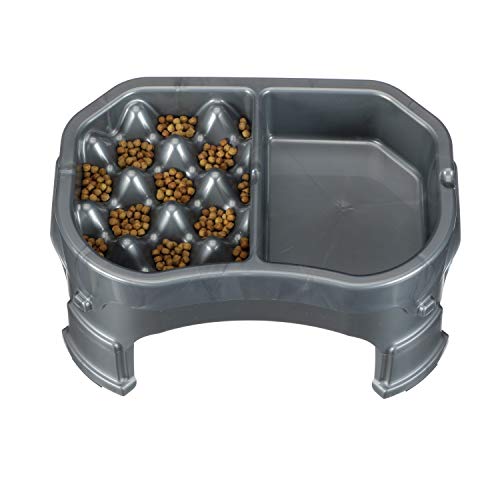 Neater Pet Brands  Neater Raised Slow Feeder Dog Bowl  Elevated and Adjustable Food Height - (Double Diner, Gunmetal)