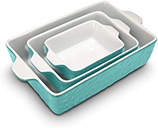 3-Piece Nonstick Ceramic Bakeware Set - PFOA PFOS PTFE Free Baking Tray Set w/ Odor-Free Ceramic Non-stick Coating, 446°F Oven Safe Microwave/Dishwasher Safe Rectangular Baking Pan - NutriChef NCCREX3