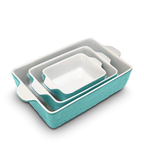 3-Piece Nonstick Ceramic Bakeware Set - PFOA PFOS PTFE Free Baking Tray Set w/ Odor-Free Ceramic Non-stick Coating, 446°F Oven Safe Microwave/Dishwasher Safe Rectangular Baking Pan - NutriChef NCCREX3