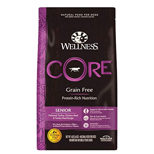 Wellness Natural Pet Food CORE Natural Grain Free Dry Dog Food, Senior, 4-Pound Bag, Turkey