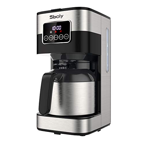 Sboly Drip Coffee Maker, Programmable Coffee Maker with Thermal Carafe, 8 Cup Coffee Pot with Timer and Strength Control