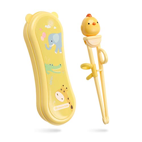 Goryeo Baby Training Chopsticks for Kids - Use Completely Harmless Material - Anti-dislocation Buckle Design - Includes Portable Box (Yellow)