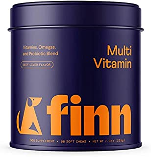 Finn All-in-1 Dog Multivitamin - Everyday Vitamin Supplement for Dogs with Probiotics, Omega-3s, Glucosamine + Chondroitin | Gut & Immune Health, Joint Support, Heart Health | 90 Soft Chew Treats