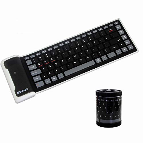 Mini Wireless Bluetooth Keyboard,Foldable Portable Silent Click Silicone Soft Waterproof Slim Rollup Keypad Rechargeable for PC Notebook Laptop (Black)