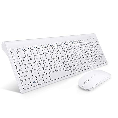 Wireless Keyboard and Mouse Combo, TopMate 2.4G Ultra Slim Compact Full Size Quiet Scissor Switch Keyboard and Mice Set for Windows, Mac OS, Laptop, PC - (White)