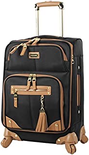 Steve Madden Designer 20 Inch Carry On Luggage Collection - Lightweight Softside Expandable Suitcase for Men & Women - Durable Bag with 4-Rolling Spinner Wheels (Harlo Black)