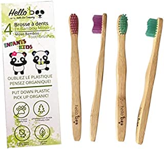 Bamboo Toothbrush for kids | 4 Pack Biodegradable Tooth Brush Set | Organic Eco-Friendly Moso Bamboo with Ergonomic Handles and Soft Nylon Bristles | By Hello Eco Company