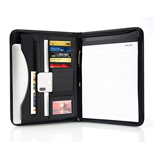 Zippered Padfolio Portfolio Binder, Interview Resume Document Organizer. Internal Holders for iPad/Tablet 10.1